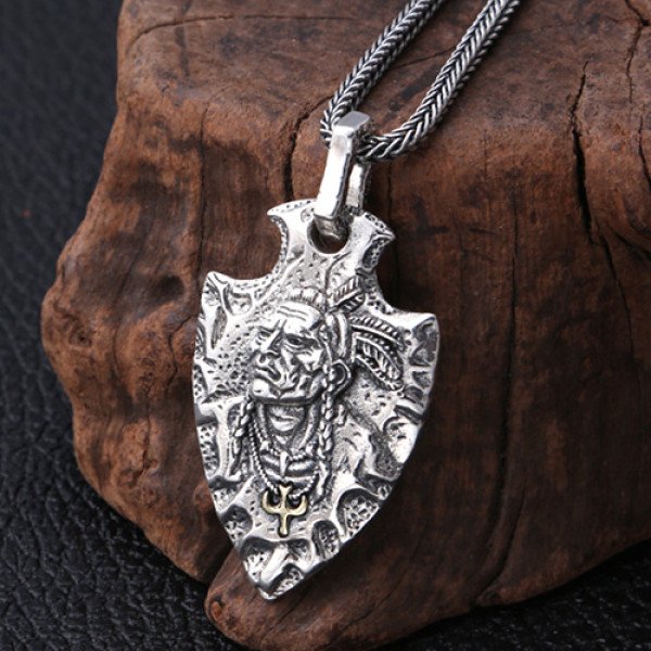 Men's Sterling Silver Indian Chief Spearhead Necklace - Jewelry1000