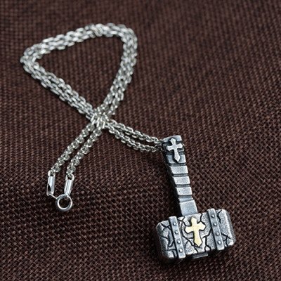 Men's Fine Silver Hammer Necklace with Sterling Silver Anchor Link Chain 18”-30”