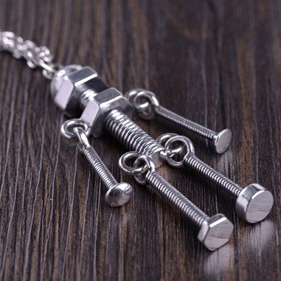 Men's Sterling Silver Screw Robot Necklace with Sterling Silver Anchor Link Chain 18”-30”