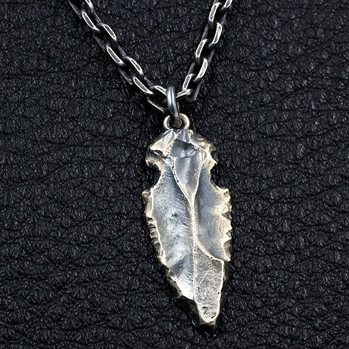 Men's Sterling Silver Rock Spearhead Necklace with Sterling Silver Anchor Link Chain 18”-30”