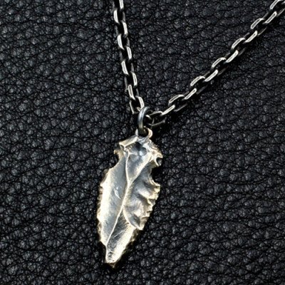 Men's Sterling Silver Rock Spearhead Necklace with Sterling Silver Anchor Link Chain 18”-30”