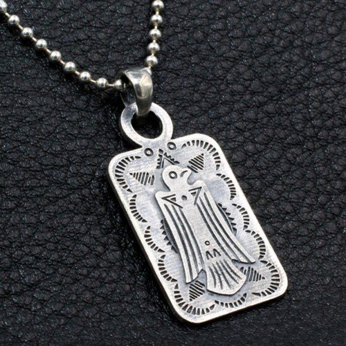 Men's Sterling Silver Thunderbird Tag Necklace with Sterling Silver Bead Chain 18”-30”