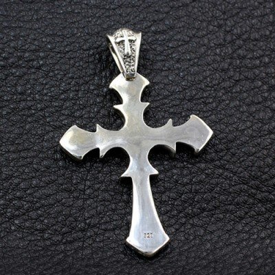 Men's Sterling Silver Fleur Cross Necklace With Sterling Silver Bead Chain 18"-30"