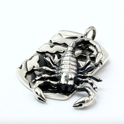 Men's Sterling Silver Scorpion Tag Necklace with Sterling Silver Bead Chain 18”-30”