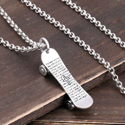 Men's Sterling Silver Skateboard Necklace with Sterling Silver Rolo Chain 18”-30”