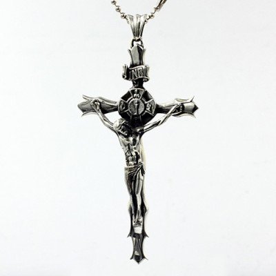 Men's Sterling Silver Crucifix Necklace with Sterling Silver Bead Chain 18”-30”