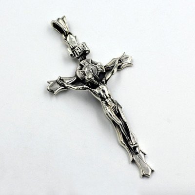 Men's Sterling Silver Crucifix Necklace with Sterling Silver Bead Chain 18”-30”