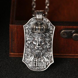 Men's Sterling Silver Lion King Necklace with Sterling Silver Anchor Link Chain 18”-30”