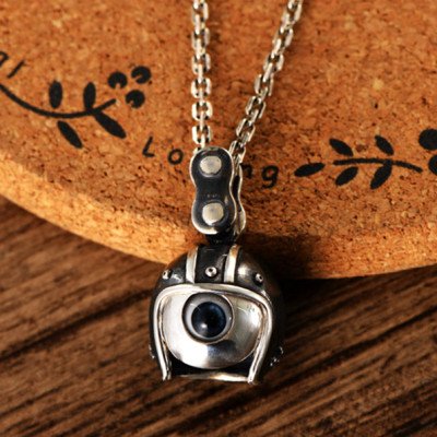 Men's Sterling Silver Helmeted Eye Necklace with Sterling Silver Anchor Link Chain 18”-30”