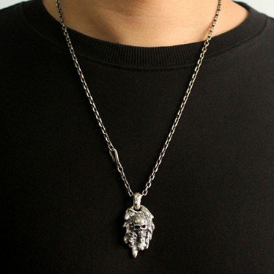 Men's Sterling Silver Purgatory Skulls Necklace with Sterling Silver Anchor Link Chain 18”-30”
