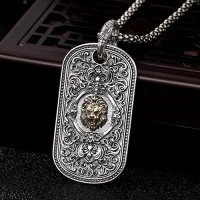 Men's Sterling Silver Lion Tag Necklace
