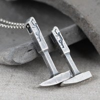 Men's Fine Silver Hammer Necklace with Sterling Silver Rolo Chain 18”-30”