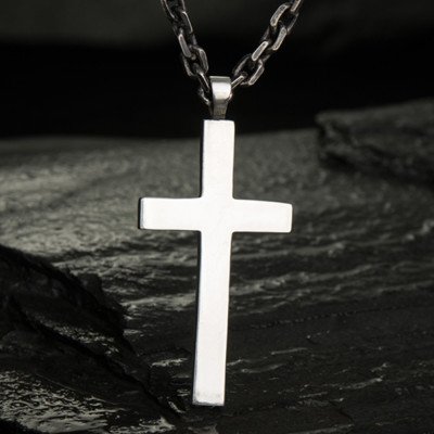 Men's Fine Silver Skull Cross Necklace with Sterling Silver Anchor Link Chain 18”-30”