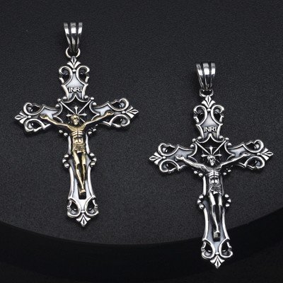 Men's Sterling Silver Crucifix Necklace with Sterling Silver Anchor Link Chain 18”-30”