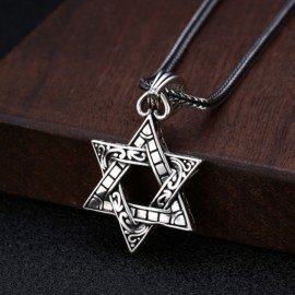 Men's Sterling Silver Star of David Necklace with Sterling Silver Wheat Chain 18”-30”