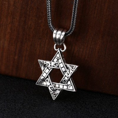 Men's Sterling Silver Star of David Necklace with Sterling Silver Wheat Chain 18”-30”