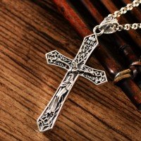 Men's Sterling Silver Crucifix Pendant Necklace with Sterling Silver Rolo Chain 18”-30”