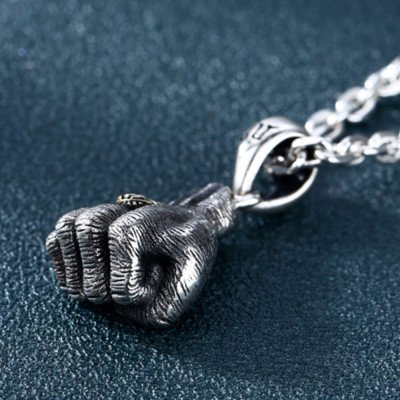 Men's Sterling Silver All-Seeing-Eye Fist Necklace with Sterling Silver Anchor Link Chain 18”-30"