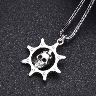 Men's Sterling Silver Rudder Skull Necklace with Sterling Silver Wheat Chain 18”-30"