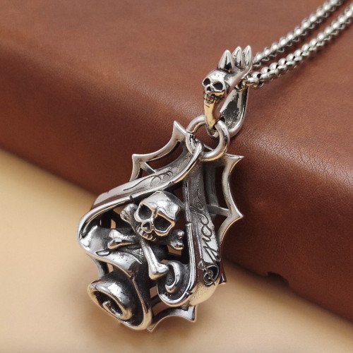 Men's Sterling Silver Skull and crossbones Necklace