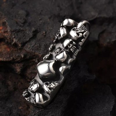 Men's Sterling Silver Handmade Skulls Tag Pendant Necklace