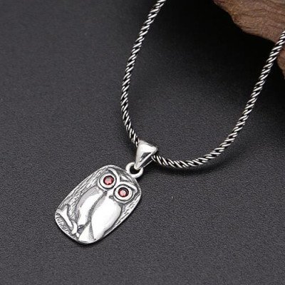 Sterling Silver Owl Pendant Necklace with Sterling Silver Rope Chain 18"-24"
