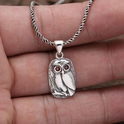 Sterling Silver Owl Pendant Necklace with Sterling Silver Rope Chain 18"-24"