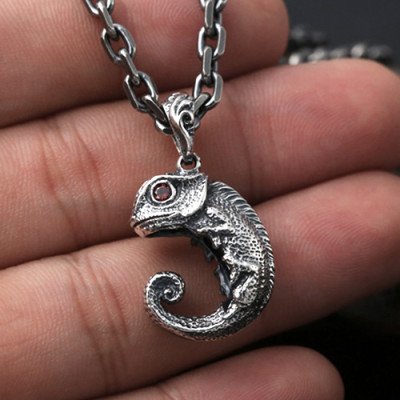 Sterling Silver Cute Lizard Necklace with Sterling Silver Anchor Link Chain 18”-30”