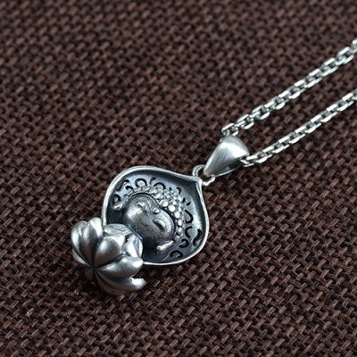 Sterling Silver Cute Buddha Necklace with Sterling Silver Anchor Link Chain 18”-30”