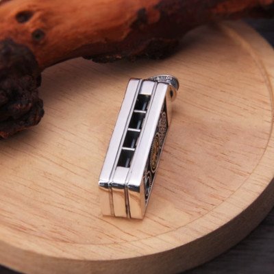 Sterling Silver Harmonica Pendant Necklace
