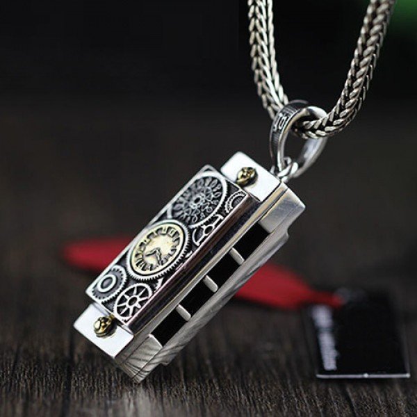 Sterling Silver Harmonica Necklace - Jewelry1000.com