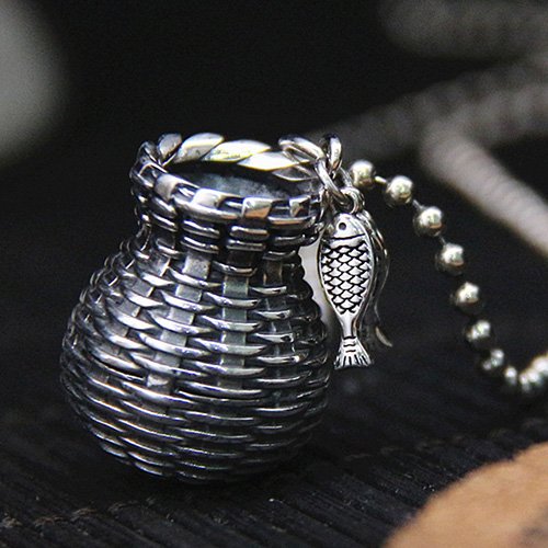 Sterling Silver Fish Basket Necklace
