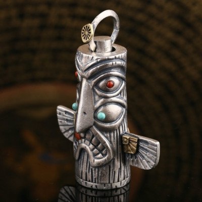 Sterling Silver Totem Pole Bottle Necklace with Sterling Silver Bead Chain 18”-30”