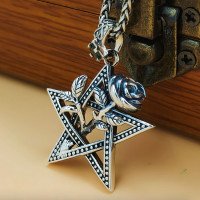 Sterling Silver Star and Rose Necklace with Sterling Silver Braided Chain 18”-30”