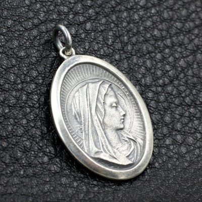 Sterling Silver Virgin Mary Tag Necklace with Sterling Silver Bead Chain 18”-30”