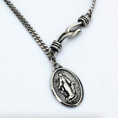 Sterling Silver Virgin Mary Necklace with Sterling Silver Cuban Chain 19”