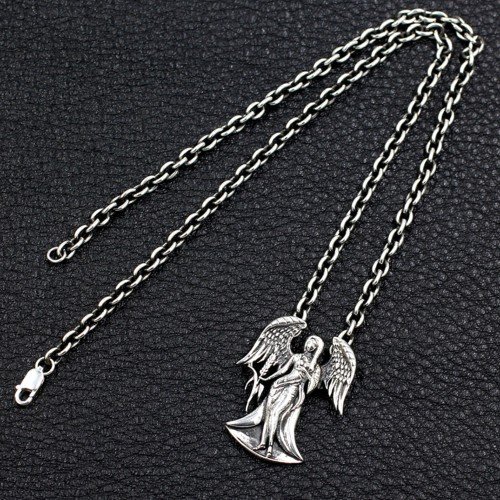 Sterling Silver Angel Necklace with Anchor Link Chain 18”
