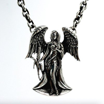Sterling Silver Angel Necklace with Anchor Link Chain 18”