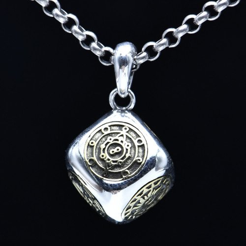 Sterling Silver Totem Dice Necklace with Sterling Silver Rolo Chain 18”-30"