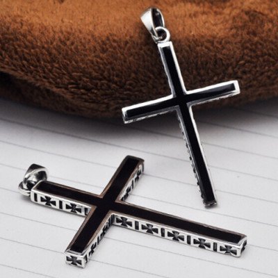 Men's Sterling Silver Cross Pendant Necklace with Sterling Silver Wheat Chain 18"-28"