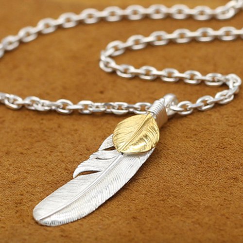 Men's Sterling Silver Feather Pendant Necklace with Sterling Silver Anchor Link Chain 18"-30"