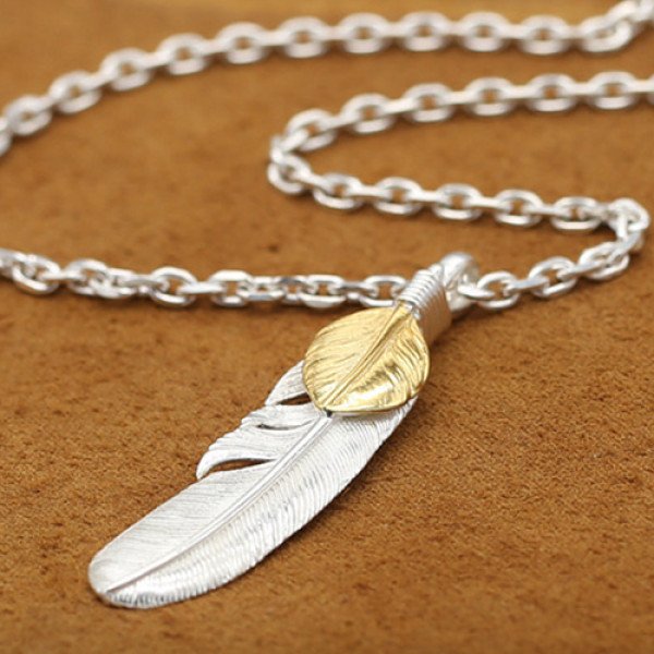 Mens Sterling Silver Feather Pendant Necklace - Jewelry1000.com