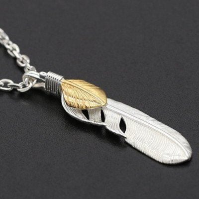 Men's Sterling Silver Feather Pendant Necklace