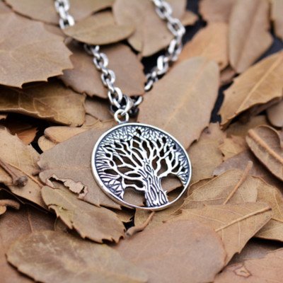 Men's Sterling Silver Tree of Life Pendant Necklace with Sterling Silver Anchor Link Chain 18"-28"