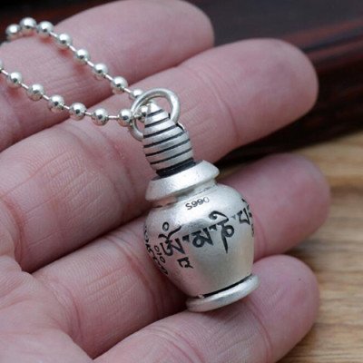 Men's Fine Silver Six Word Proverbs Bottle Necklace with Sterling Silver Bead Chain 18"-30"