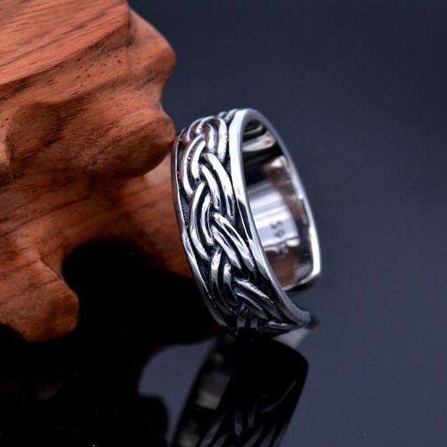 Men's Sterling Silver Rope Pattern Wrap Ring