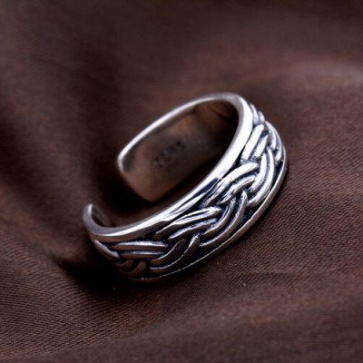 Men's Sterling Silver Rope Pattern Wrap Ring