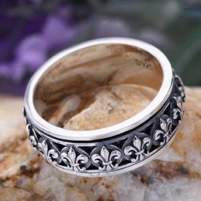 Men's Sterling Silver Fleur Spinner Ring