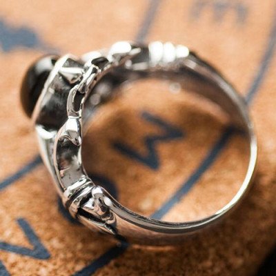Men's Sterling Silver Black Agate Ring