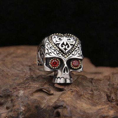 Men's Sterling Silver CZ Eyes Skull Ring